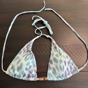 Victoria's Secret Triangle Bikini Top Blue Leopard Print Swimwear‎ Medium